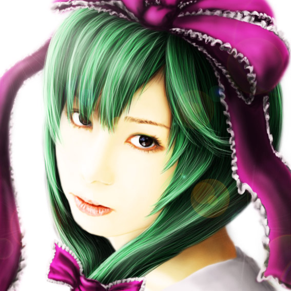 cielo_(zaki), cielozaki, close-up, face, green_hair, kagiyama_hina, photorealistic, portrait