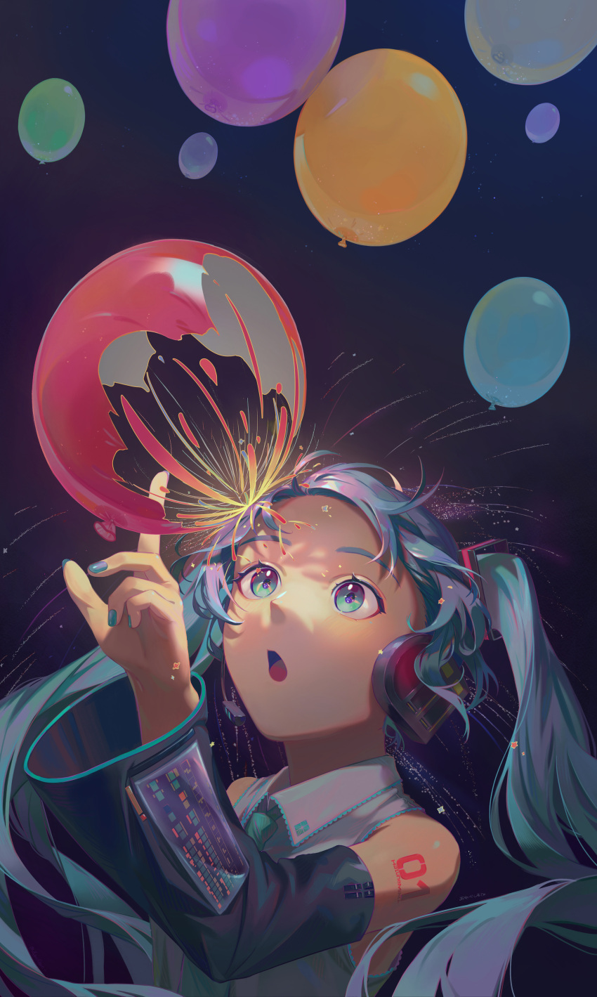 1girl, absurdres, aqua_eyes, aqua_hair, aqua_nails, aqua_neckwear, arm_at_side, ayabe_shimota