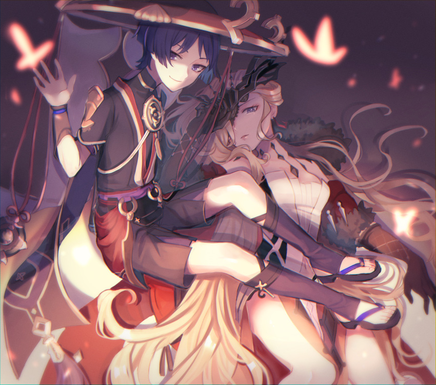 1boy, 1girl, genshin_impact, highres, kino_(m6t2a), scaramouche_(genshin_impact), signora_(genshin_impact)