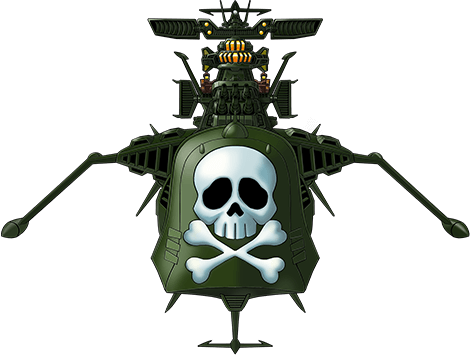 arcadia, cannon, harlock_saga, lowres, no_humans, official_art, science_fiction, skull_and_crossbones