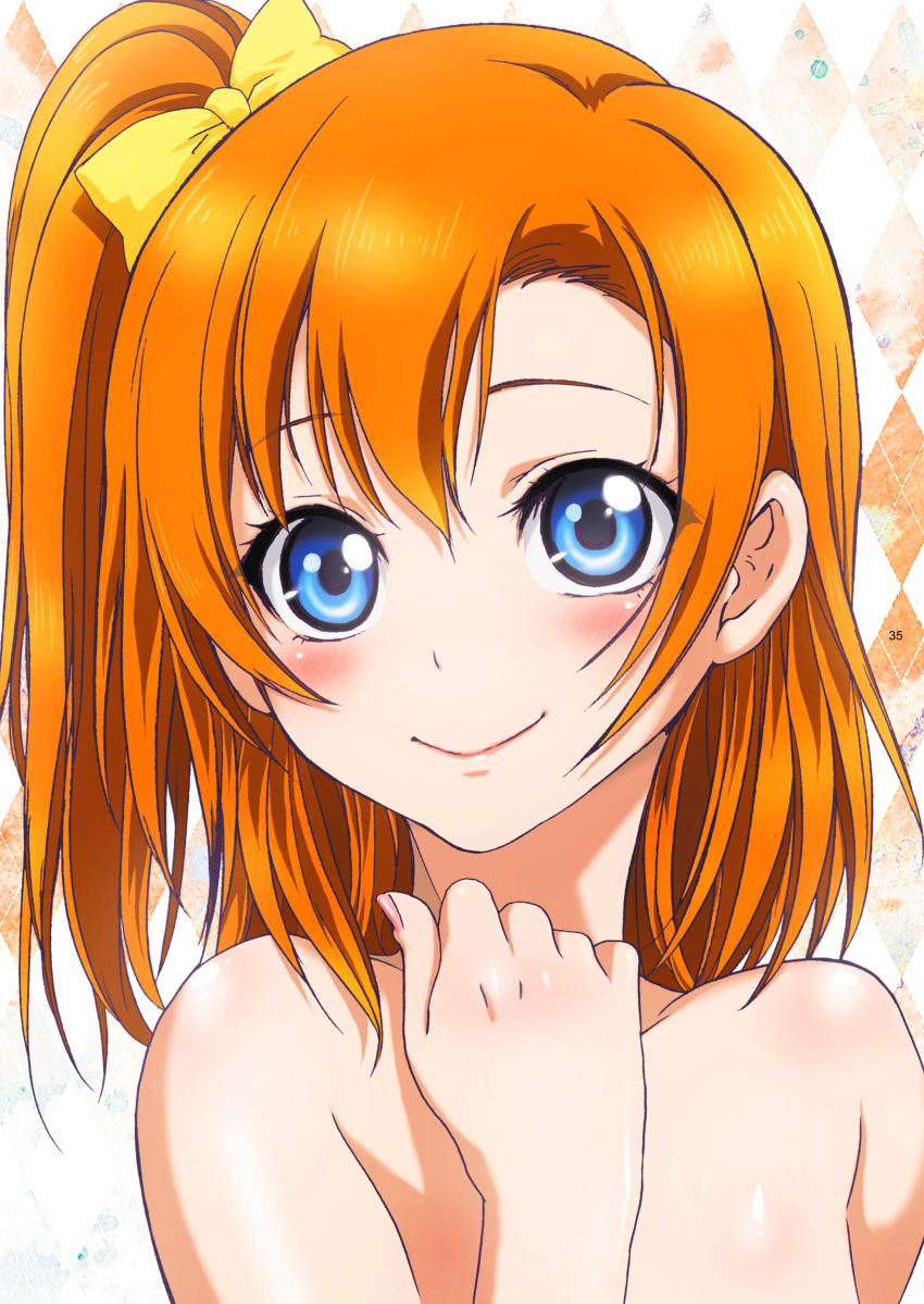 1girl, absurdres, argyle, argyle_background, bangs, blue_eyes, blush, bow