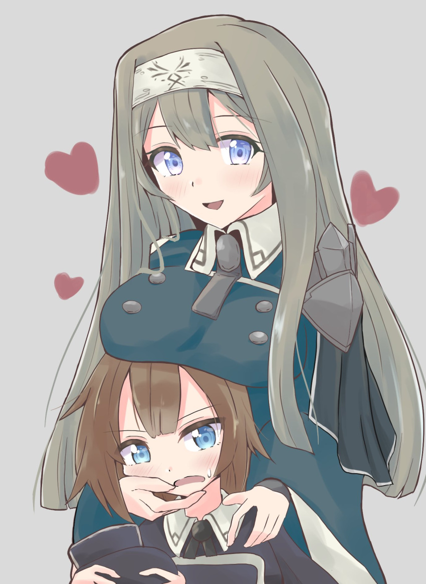 2girls, bangs, blush, breasts, duel_monster, exorsister_elaine, exorsister_sophia, long_hair