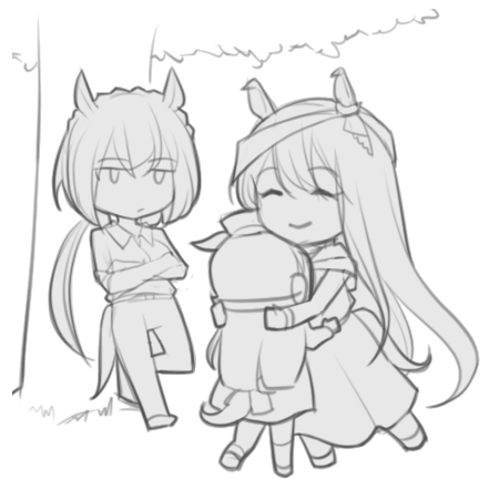 3girls, ear_ornament, gold_ship_(umamusume), greyscale, headgear, kin'iro_ryotei_(umamusume), long_hair, low_ponytail
