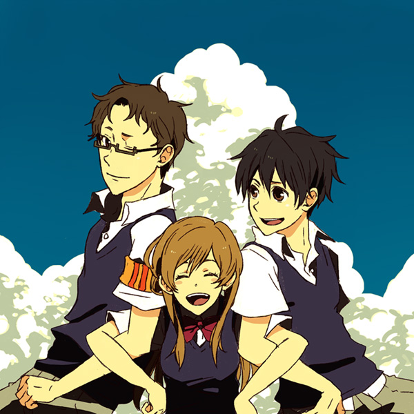 bounen_no_xam'd, bounen_no_xam'd, cloud, clouds, fuu_takara, glasses, nishimura_haru, school_uniform, sky, takehara_akiyuki, teraoka_furuichi