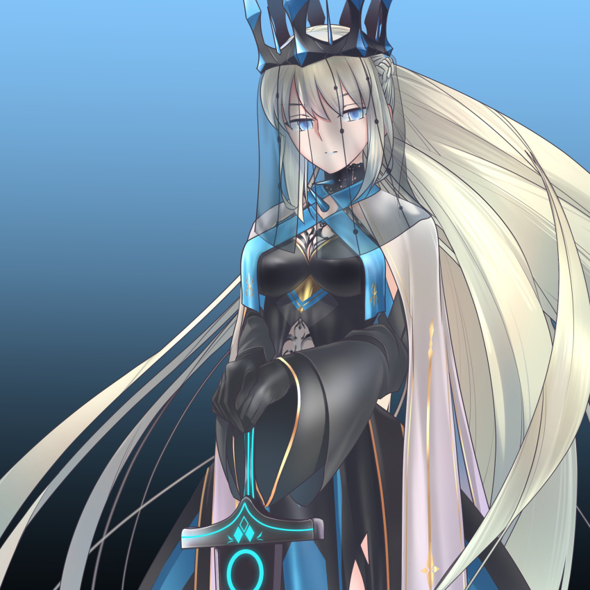 1girl, black_bow, black_dress, black_veil, bow, braid, center_opening, clothing_cutout