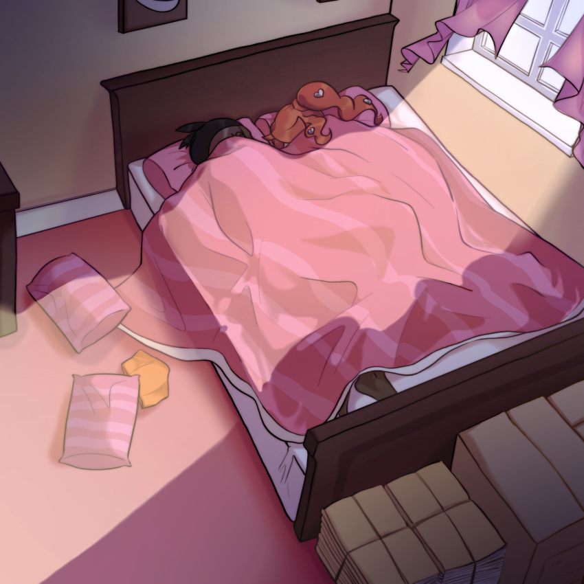 1boy, 1girl, barefoot, black_hair, commentary_request, curtains, dark-skinned_male, dark_skin