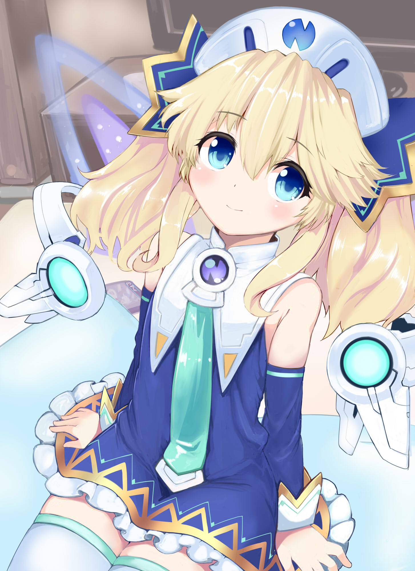 1girl, ajitarou_(setsu), bare_shoulders, blonde_hair, blue_eyes, blush, book, breasts