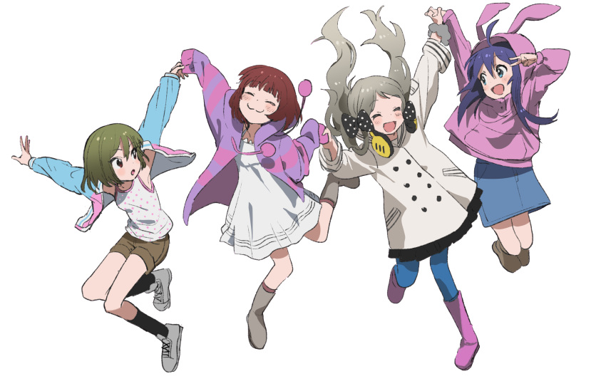 4girls, :3, ^_^, ^o^, closed_eyes, folded_leg, handa_roko, highres