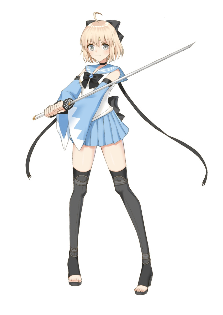 1girl, ahoge, alternate_costume, bangs, black_bow, black_choker, black_legwear, black_neckwear