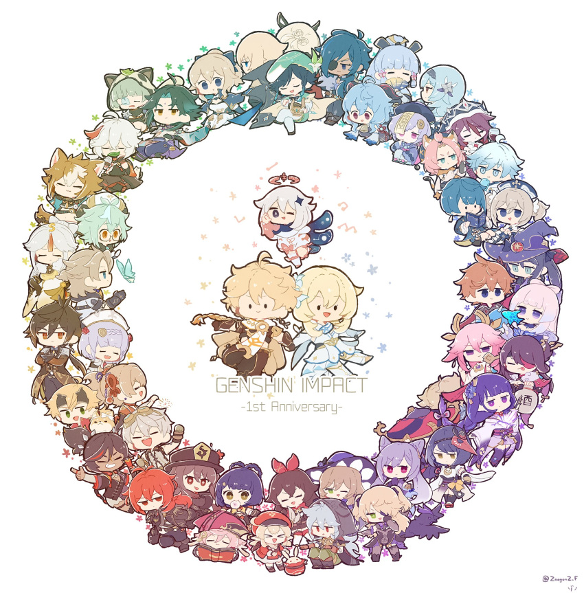 >_<, 6+boys, 6+girls, :3, absolutely_everyone, aether_(genshin_impact), ahoge, albedo_(genshin_impact)