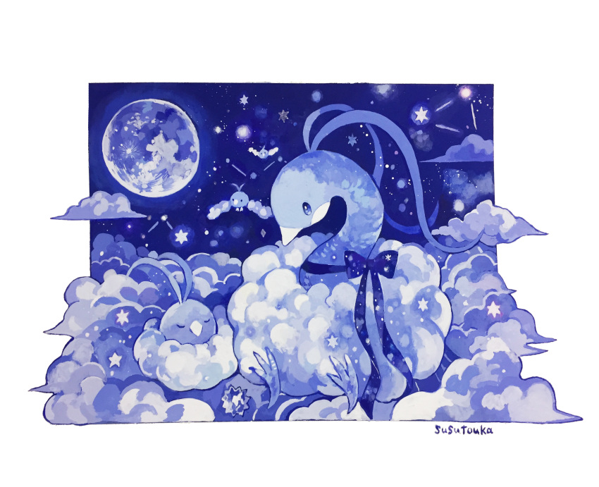 ._., absurdres, acrylic_paint_(medium), altaria, animal_focus, artist_name, black_eyes, blank_eyes