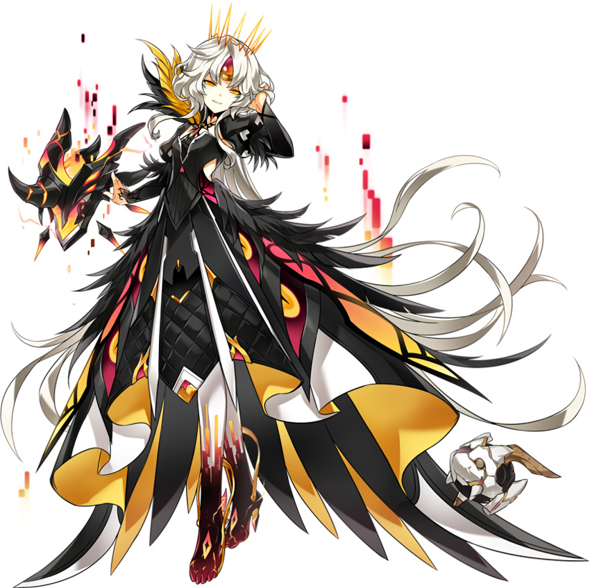 1girl, android, artist_request, code:_antithese_(elsword), cracked_skin, crown, drone, earpiece