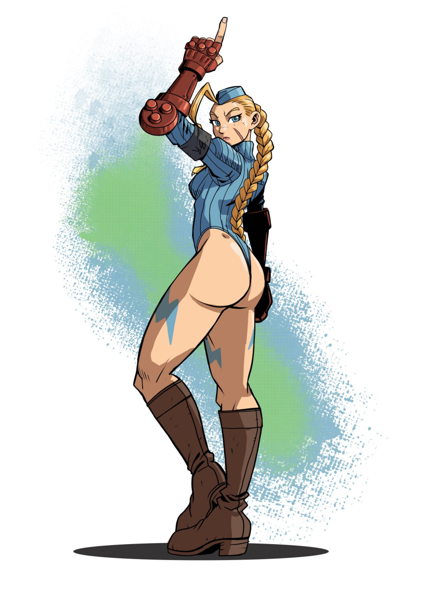 1girl, ahoge, armband, ass, bannon_rudis, blonde_hair, blue_eyes, blue_leotard