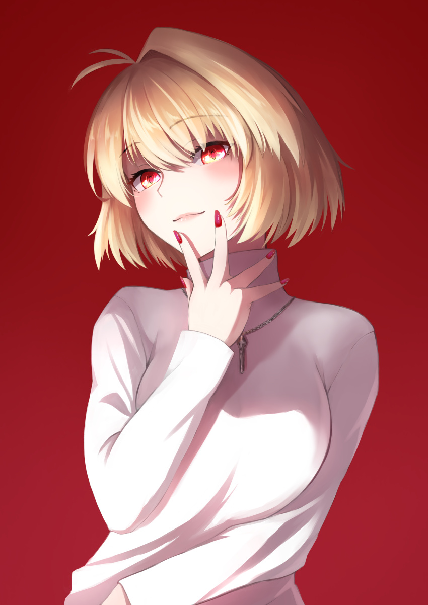 1girl, absurdres, antenna_hair, arcueid_brunestud, bangs, blonde_hair, blush, bob_cut