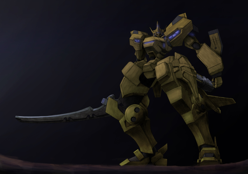 absurdres, clenched_hand, head_tilt, highres, holding, holding_sword, holding_weapon, kawasemi_alter, looking_at_viewer, mecha, muvluv, muvluv_alternative, muvluv_total_eclipse, no_humans, science_fiction, solo, standing, sword, type_82_zuikaku, visor, weapon