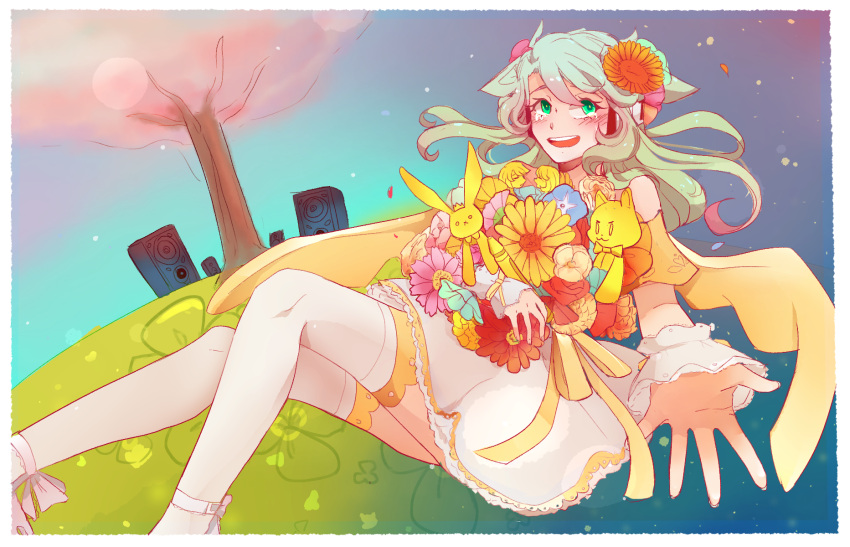 bouquet, dress, flower, flower, green_eyes, green_hair, kiseki_natsuki, kiseki_natsuki(utau)