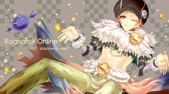 1boy, alternate_color, bangs, black_headwear, black_jacket, cabbie_hat, chain, character_name