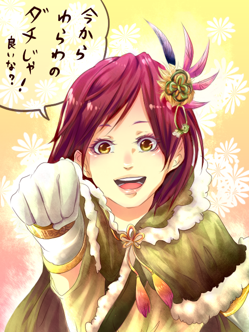 female, gloves, hair_ornament, hosokawa_gracia, open_mouth, poayuki, redhead, sengoku_musou