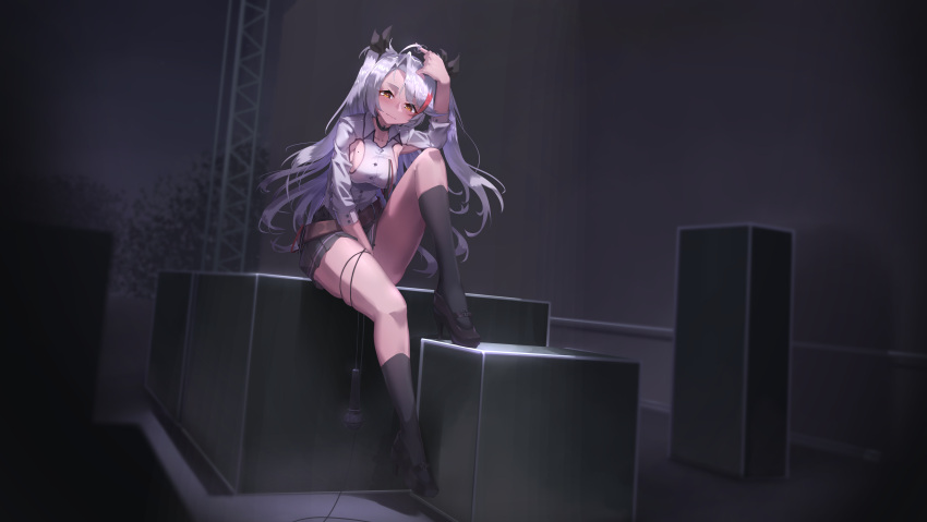 1girl, absurdres, alternate_costume, azur_lane, black_choker, black_footwear, black_legwear, black_ribbon