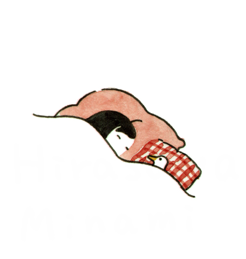 ._., 1girl, animal, artist_name, bangs, bird, black_hair, blanket
