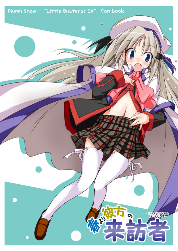 cape, fang, hat, little_busters!, little_busters!!, long_hair, navel, noumi_kudryavka