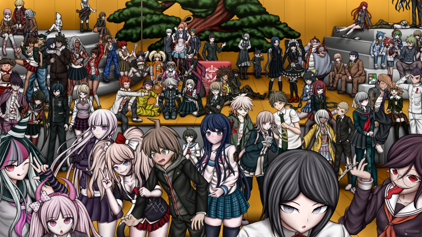 6+boys, 6+girls, absurdres, akamatsu_kaede, asahina_aoi, ayakashi_yomogi, black_hair, blue_hair