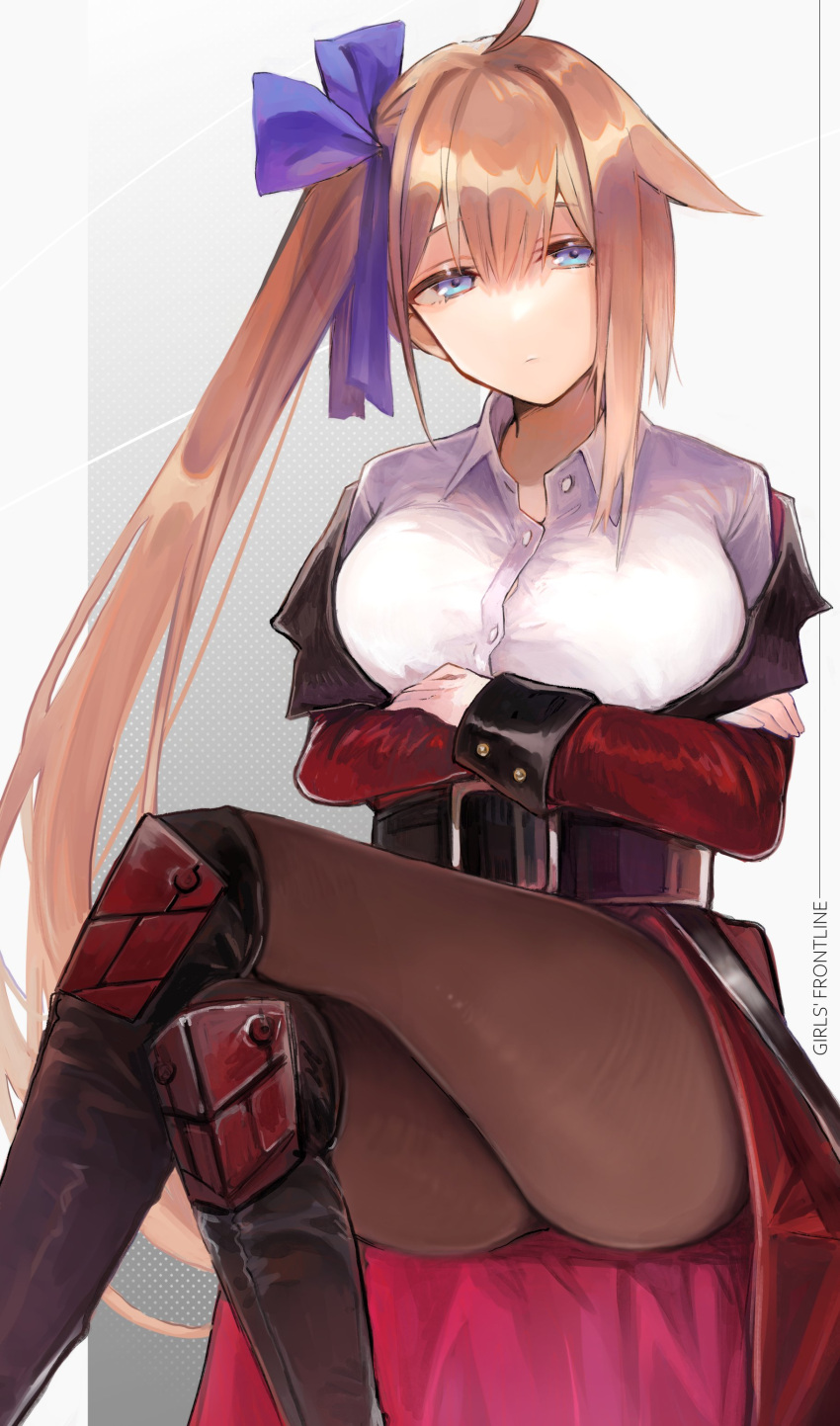 1girl, aaoshigatoutoi, absurdres, antenna_hair, bangs, blue_eyes, blue_ribbon, brown_hair