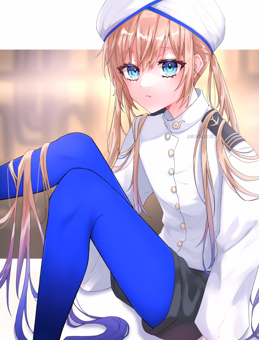 1boy, bangs, black_shorts, blue_eyes, blue_hair, blue_pants, blush, captain_nemo_(fate)