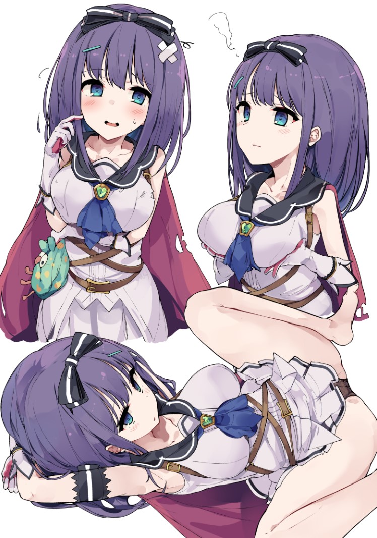 1girl, armpits, arms_behind_head, arms_up, bangs, bare_shoulders, belt, black_hairband