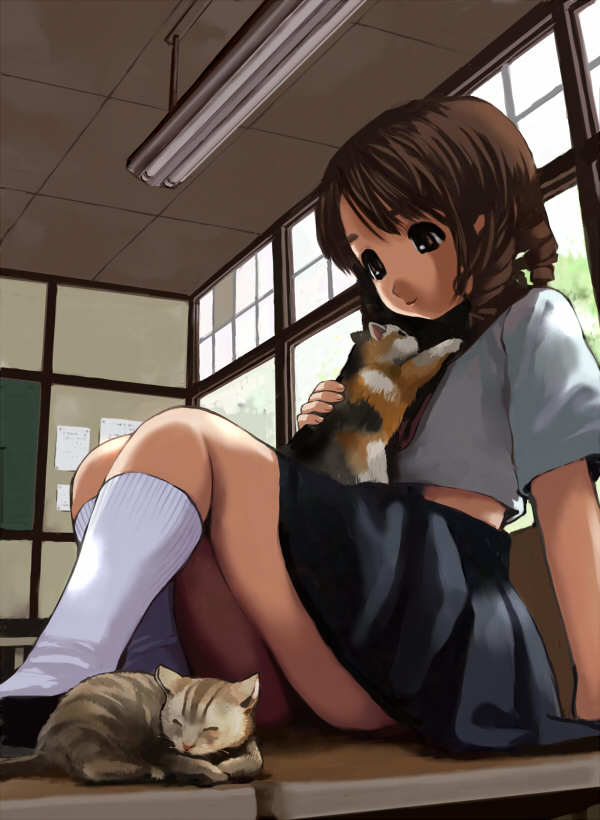 cat, inono, kitten, kneehighs, original, school_uniform, serafuku, short_hair