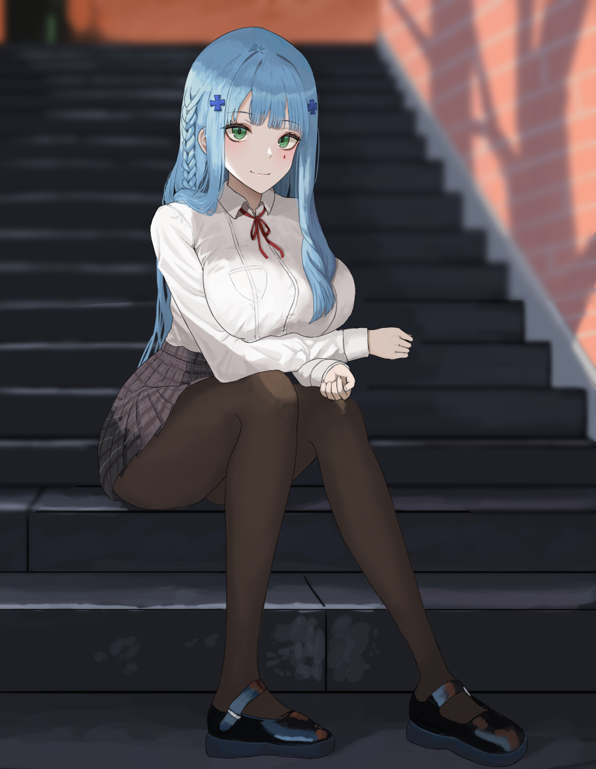 1girl, absurdres, alternate_costume, braid, breasts, girls_frontline, green_eyes, hanser