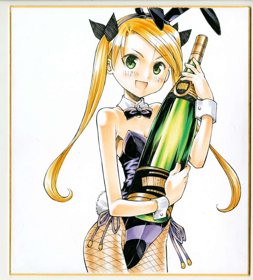 1girl, absurdres, animal_ears, bangs, black_legwear, black_leotard, black_neckwear, blonde_hair