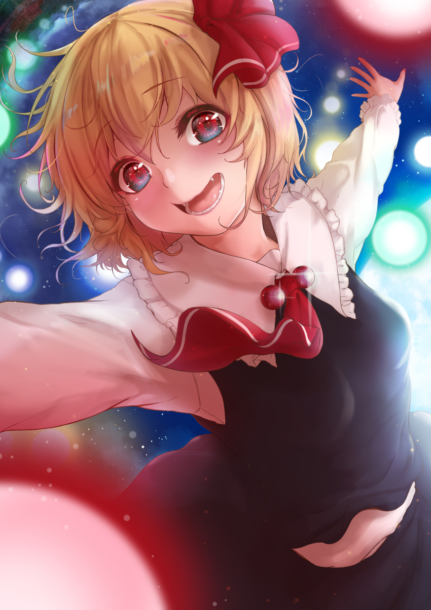 1girl, absurdres, ascot, black_skirt, black_vest, blonde_hair, blush, collared_shirt