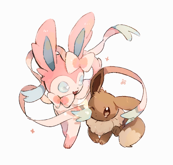 blue_eyes, closed_mouth, commentary_request, eevee, fang, gen_1_pokemon, gen_6_pokemon, nao_(naaa_195)