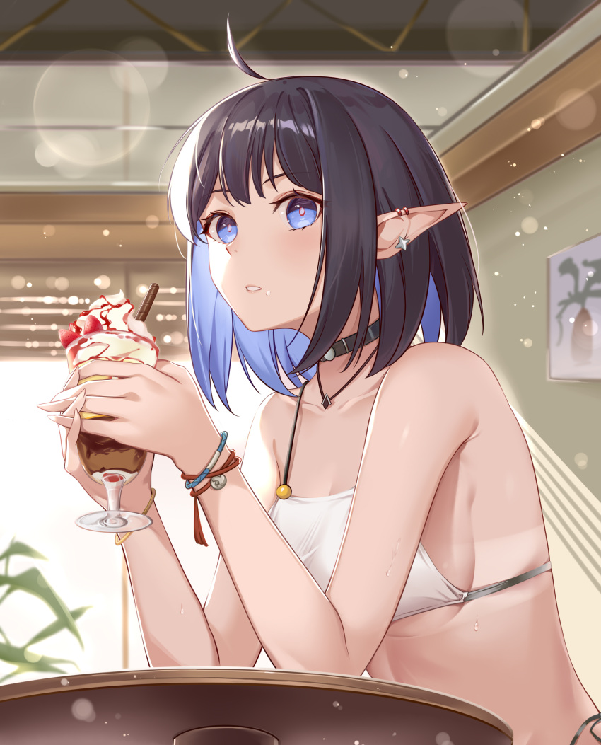 1girl, absurdres, ahoge, arknights, backlighting, bangs, bare_shoulders, bikini