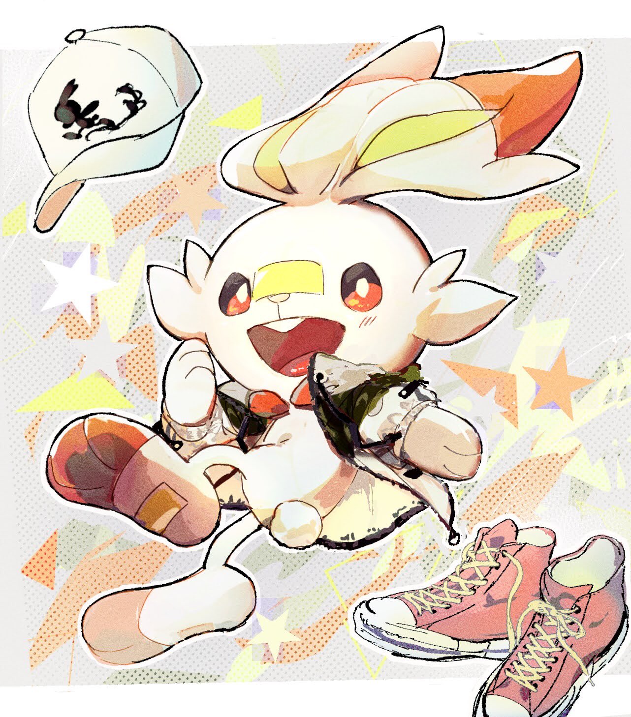 bandaid, bandaid_on_nose, blush, clothed_pokemon, commentary_request, fang, gen_8_pokemon, hat