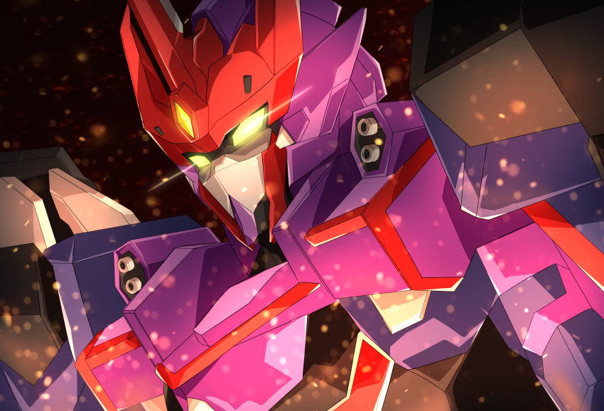 battle_caesar_robo, black_background, embers, from_side, glowing, glowing_eyes, highres, kikai_sentai_zenkaiger