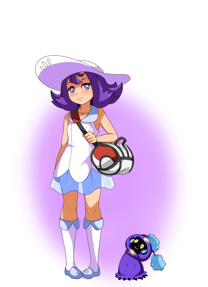 1girl, :3, acerola_(pokemon), alternate_costume, bag, bangs, bare_shoulders, blue_footwear