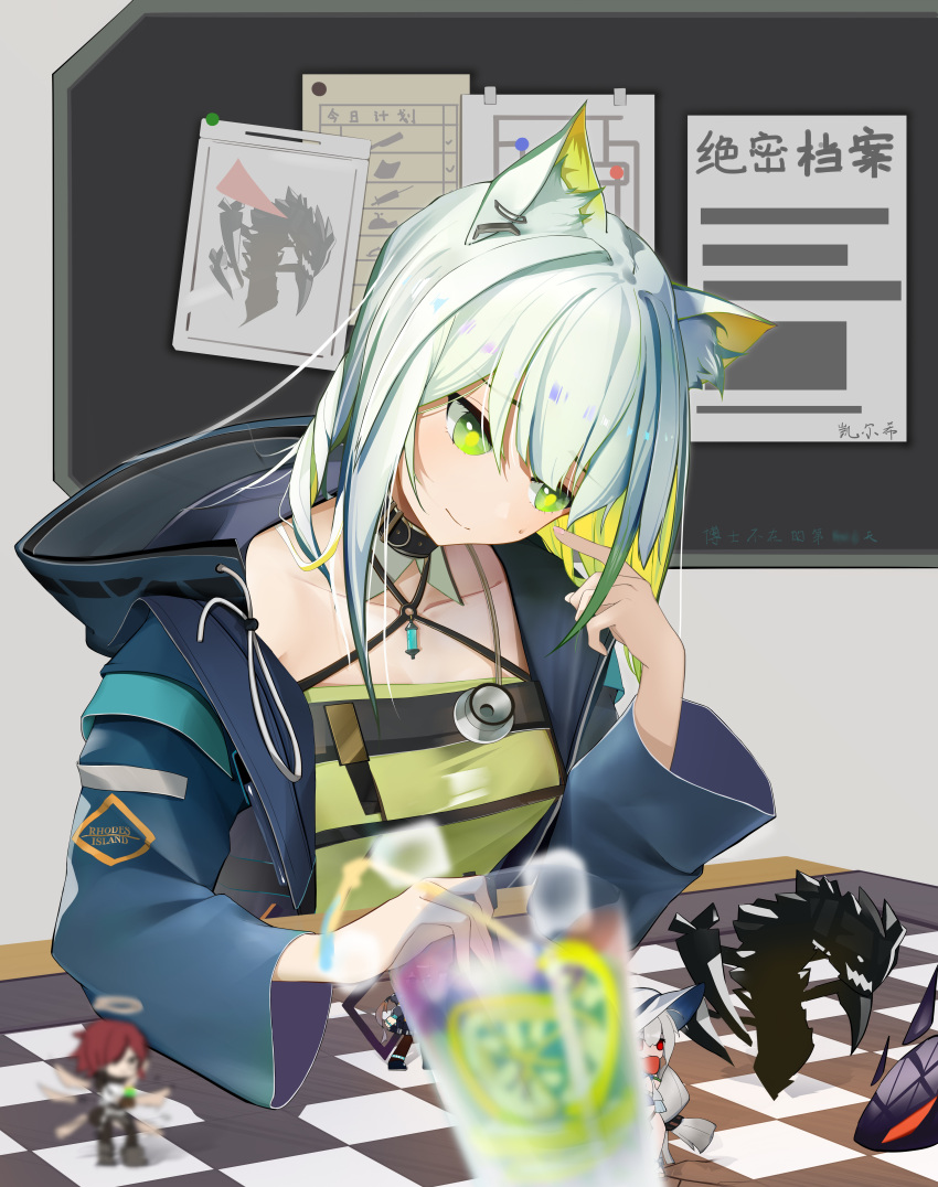 1girl, absurdres, amiya_(arknights), animal_ear_fluff, animal_ears, arknights, black_collar, blue_jacket