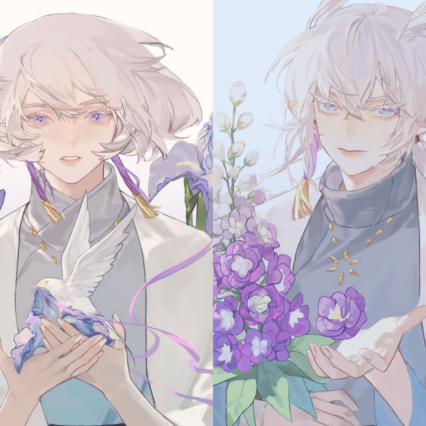 blue_flower, daleth, earrings, elders_of_the_valley, flower, highres, jewelry, mimizuku_(sky:_children_of_the_light)