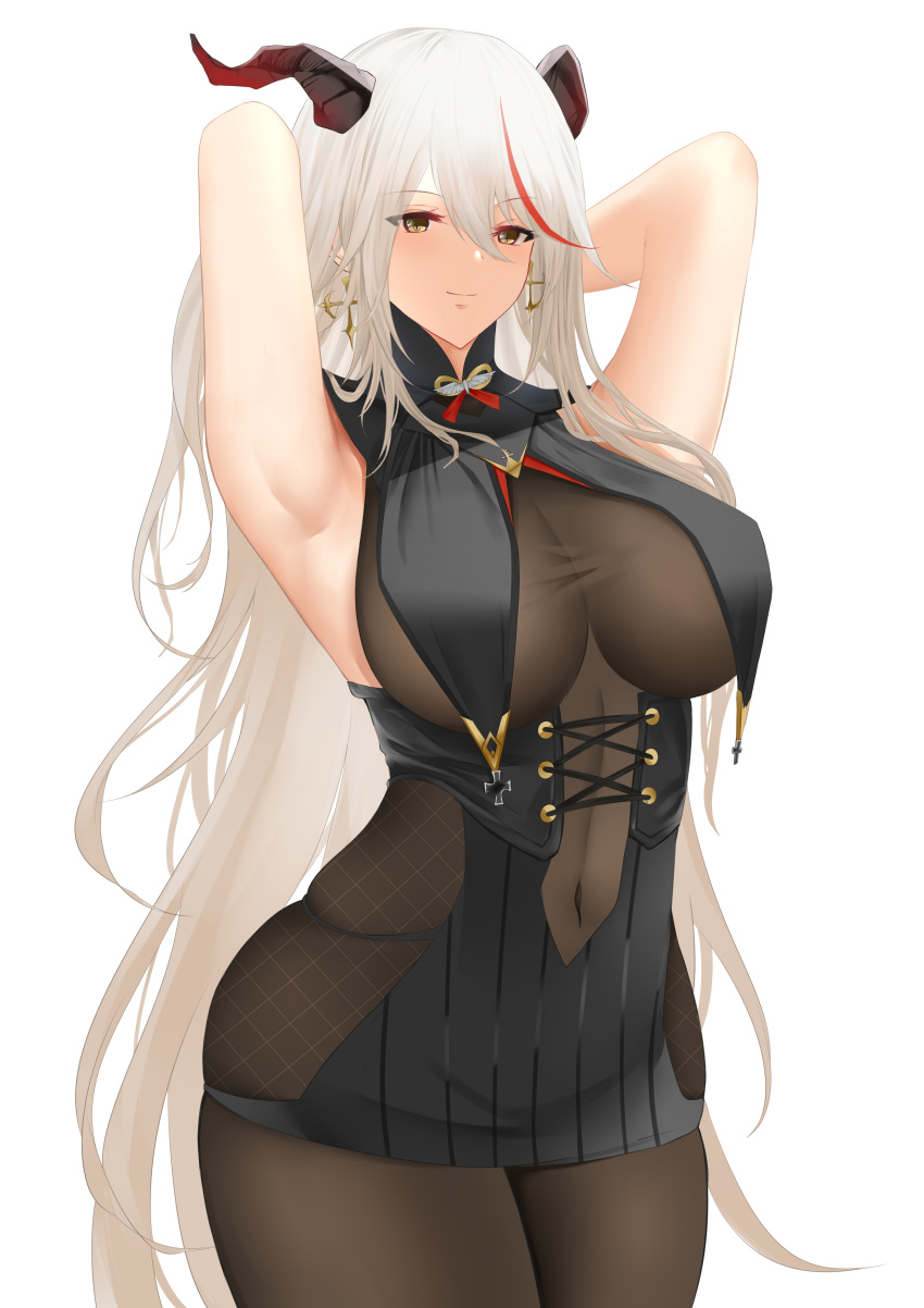 1girl, absurdres, aegir_(azur_lane), armpits, arms_behind_head, axicoi, azur_lane, black_skirt