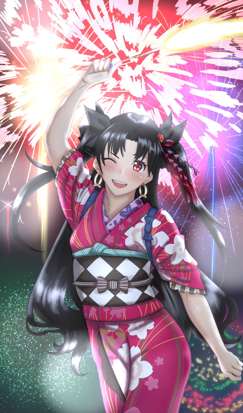 1girl, absurdres, earrings, fate/grand_order, fate_(series), fireworks, highres, ishtar_(fate)