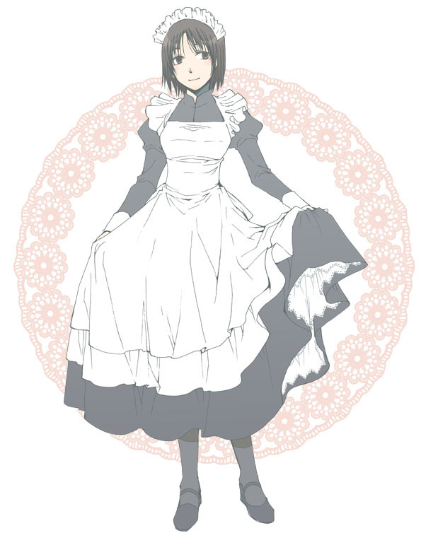 brown_hair, dress, dress_lift, maid, original, osanai_ryoo, osanai_satoru, pantyhose
