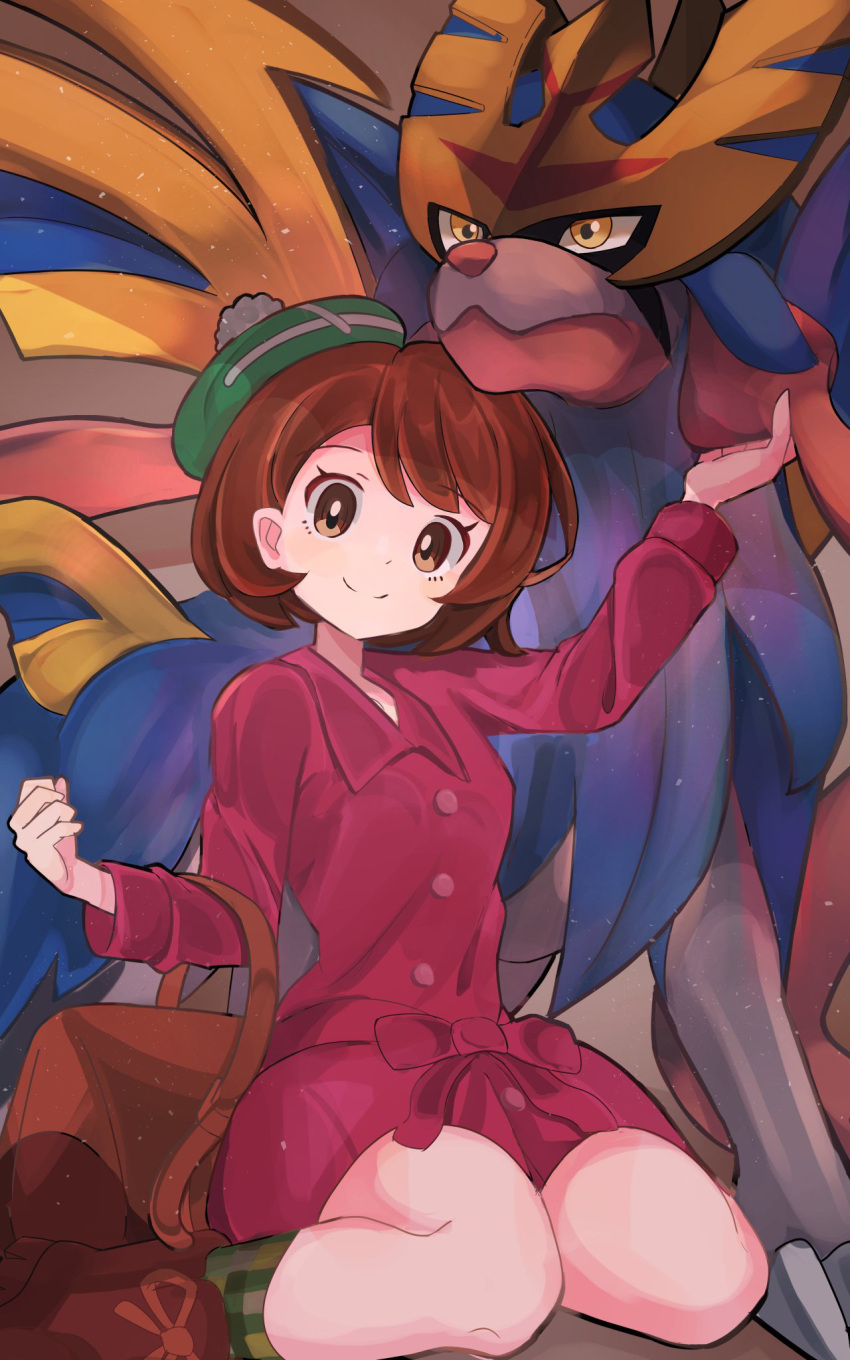 1girl, backpack, bag, bangs, bob_cut, brown_bag, brown_eyes, brown_hair