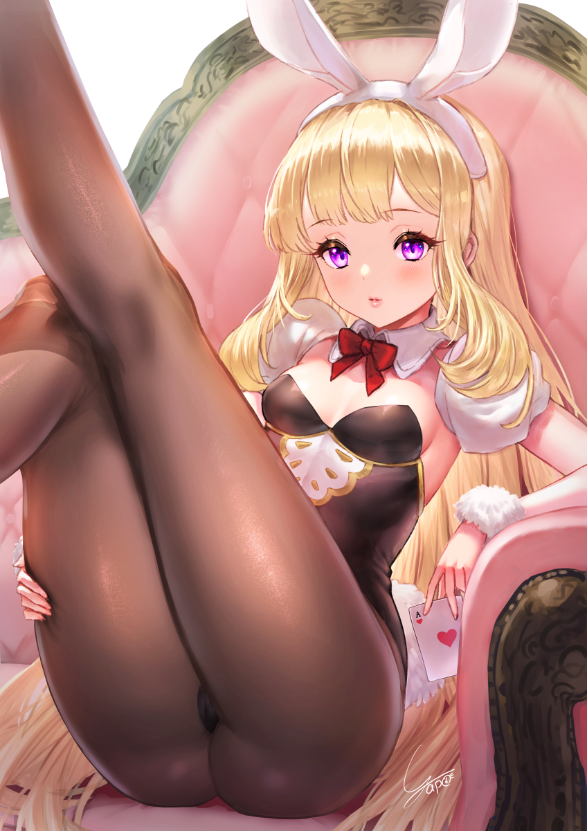 1girl, alternate_costume, animal_ears, ass, bangs, black_legwear, blonde_hair, blush
