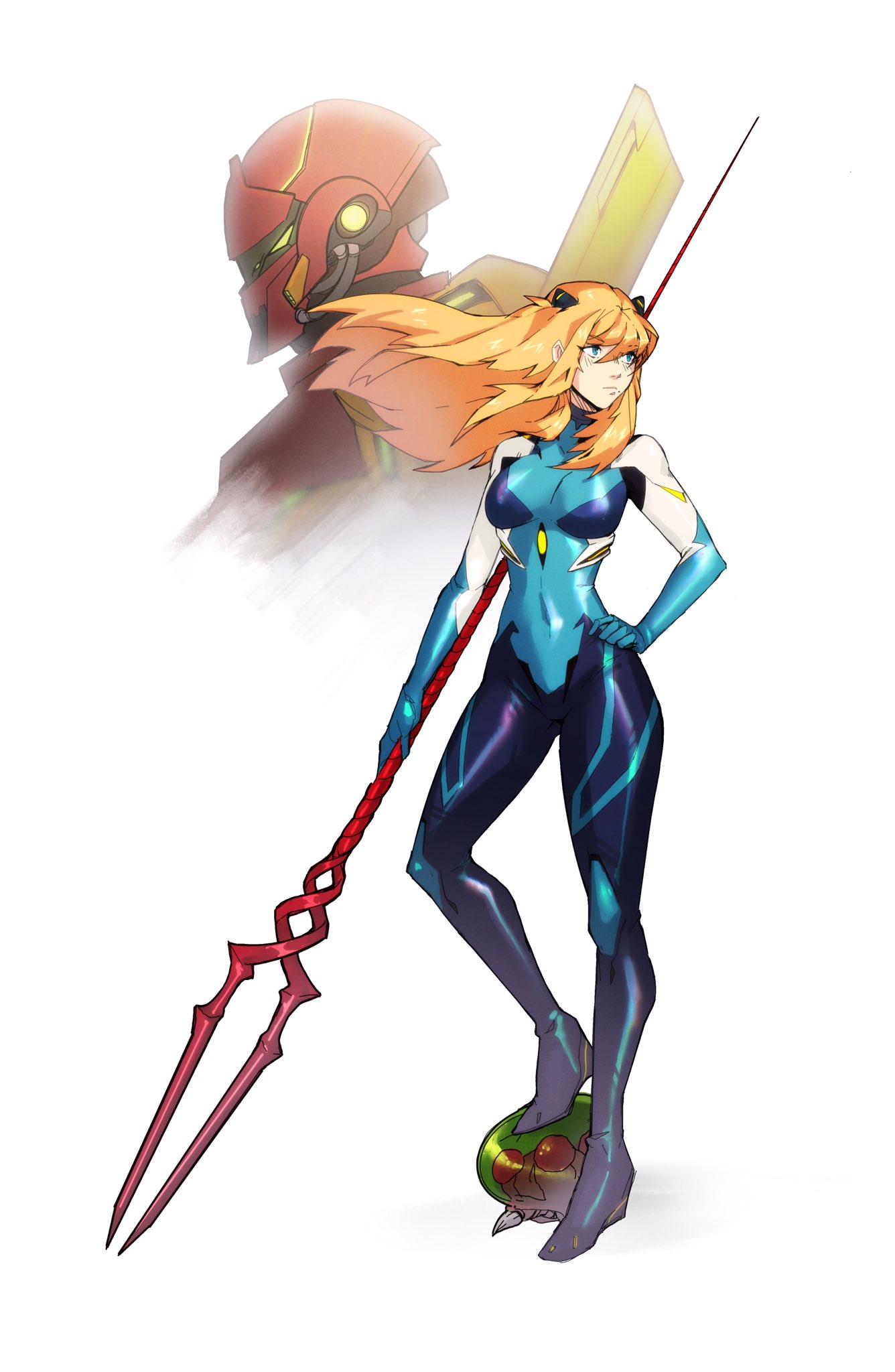 1girl, alternate_costume, alternate_hair_color, bangs, blonde_hair, blue_bodysuit, blue_eyes, bodysuit