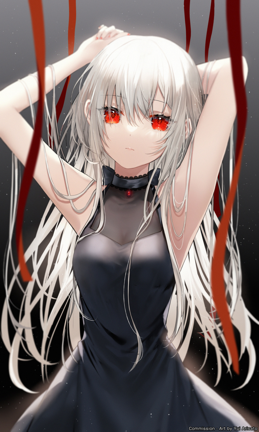 1girl, absurdres, arisato_yui, armpits, arms_behind_head, arms_up, artist_name, bangs