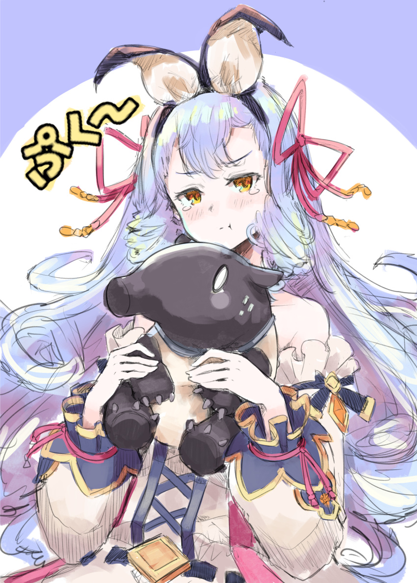 1girl, :t, absurdres, animal, animal_ears, bare_shoulders, closed_mouth, granblue_fantasy