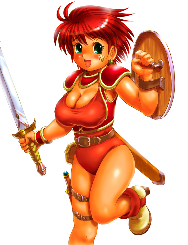 belt, breasts, cleavage, final_fantasy, final_fantasy_iii, green_eyes, green_hair, large_breasts