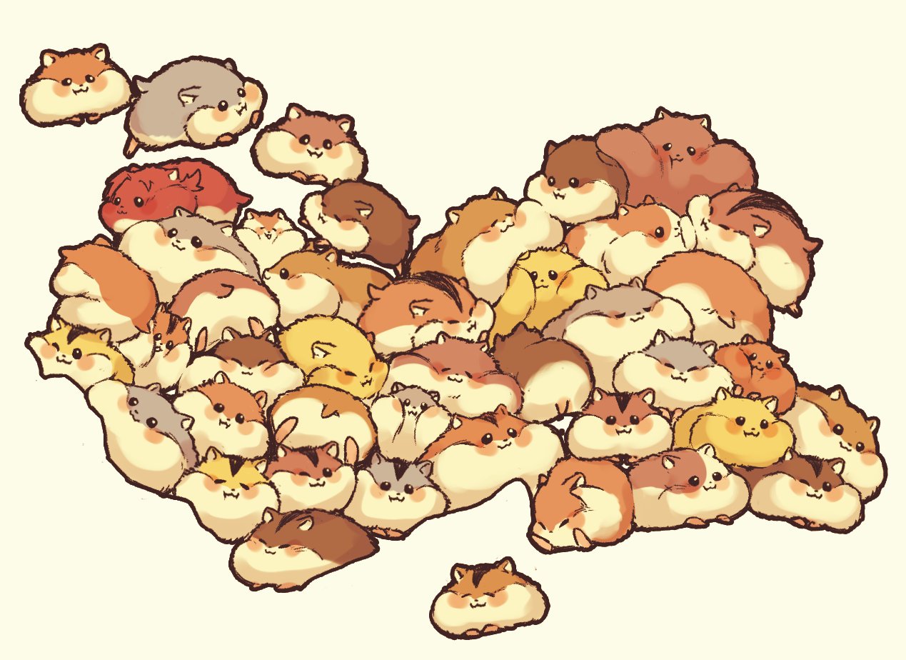 animal_focus, beige_fur, black_eyes, blush, brown_fur, cheek_bulge, flee_ad, grey_fur